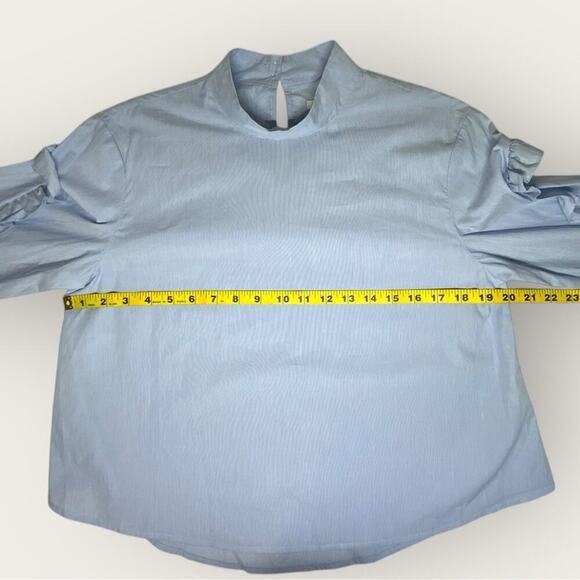 NWOT | Avec Les Filles | High Neck Ruffle Sleeve Blouse | Blue | Small - Picture 11 of 16
